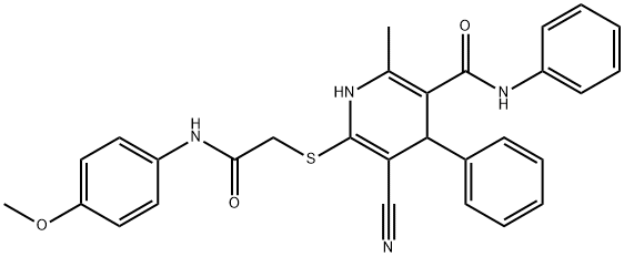 5-cyano-6-{[2-(4-methoxyanilino)-2-oxoethyl]sulfanyl}-2-methyl-N,4-diphenyl-1,4-dihydro-3-pyridinecarboxamide|