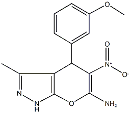 6-amino-5-nitro-4-(3-methoxyphenyl)-3-methyl-1,4-dihydropyrano[2,3-c]pyrazole Structure