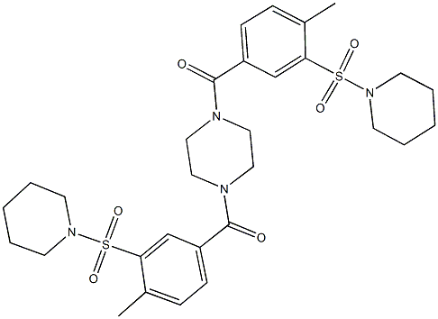 1,4-bis[4-methyl-3-(1-piperidinylsulfonyl)benzoyl]piperazine 化学構造式