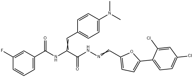 N-{1-[(2-{[5-(2,4-dichlorophenyl)-2-furyl]methylene}hydrazino)carbonyl]-2-[4-(dimethylamino)phenyl]vinyl}-3-fluorobenzamide Struktur