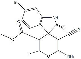 6-amino-6'-bromo-5-cyano-1',3'-dihydro-3-methoxycarbonyl-2-methyl-2'-oxospiro[4H-pyran-4,3'-(2'H)-indole] Structure