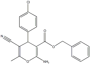 benzyl 2-amino-4-(4-chlorophenyl)-5-cyano-6-methyl-4H-pyran-3-carboxylate Struktur