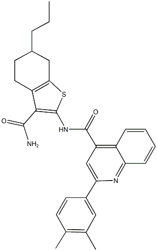 N-[3-(aminocarbonyl)-6-propyl-4,5,6,7-tetrahydro-1-benzothien-2-yl]-2-(3,4-dimethylphenyl)-4-quinolinecarboxamide 结构式
