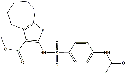 methyl 2-({[4-(acetylamino)phenyl]sulfonyl}amino)-5,6,7,8-tetrahydro-4H-cyclohepta[b]thiophene-3-carboxylate 化学構造式