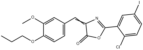 2-(2-chloro-5-iodophenyl)-4-(3-methoxy-4-propoxybenzylidene)-1,3-oxazol-5(4H)-one 化学構造式