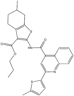 propyl 6-methyl-2-({[2-(5-methyl-2-thienyl)-4-quinolinyl]carbonyl}amino)-4,5,6,7-tetrahydro-1-benzothiophene-3-carboxylate Structure
