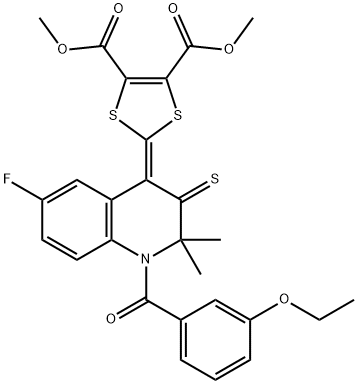 dimethyl 2-(1-(3-ethoxybenzoyl)-6-fluoro-2,2-dimethyl-3-thioxo-2,3-dihydro-4(1H)-quinolinylidene)-1,3-dithiole-4,5-dicarboxylate,353473-59-3,结构式