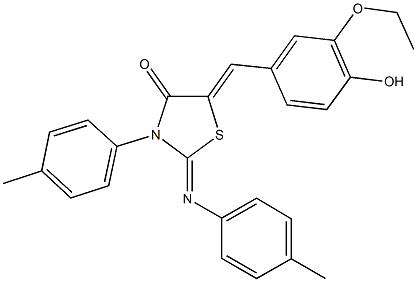 5-(3-ethoxy-4-hydroxybenzylidene)-3-(4-methylphenyl)-2-[(4-methylphenyl)imino]-1,3-thiazolidin-4-one Struktur