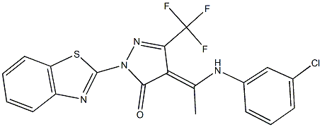 2-(1,3-benzothiazol-2-yl)-4-[1-(3-chloroanilino)ethylidene]-5-(trifluoromethyl)-2,4-dihydro-3H-pyrazol-3-one Structure