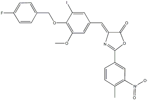 4-{4-[(4-fluorobenzyl)oxy]-3-iodo-5-methoxybenzylidene}-2-{3-nitro-4-methylphenyl}-1,3-oxazol-5(4H)-one Structure