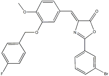 2-(3-bromophenyl)-4-{3-[(4-fluorobenzyl)oxy]-4-methoxybenzylidene}-1,3-oxazol-5(4H)-one 化学構造式