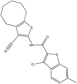 3-chloro-N-(3-cyano-4,5,6,7,8,9-hexahydrocycloocta[b]thien-2-yl)-6-methyl-1-benzothiophene-2-carboxamide,353475-27-1,结构式