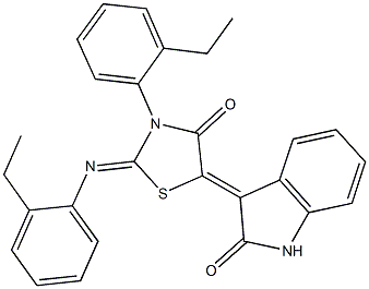 3-{3-(2-ethylphenyl)-2-[(2-ethylphenyl)imino]-4-oxo-1,3-thiazolidin-5-ylidene}-1,3-dihydro-2H-indol-2-one Structure