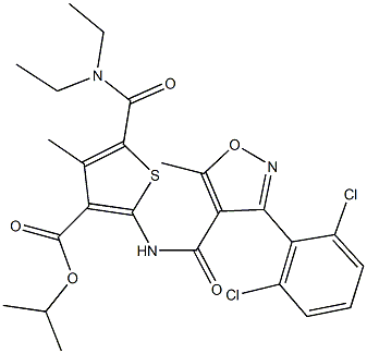 isopropyl 2-({[3-(2,6-dichlorophenyl)-5-methyl-4-isoxazolyl]carbonyl}amino)-5-[(diethylamino)carbonyl]-4-methyl-3-thiophenecarboxylate Structure