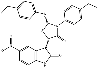 3-{3-(4-ethylphenyl)-2-[(4-ethylphenyl)imino]-4-oxo-1,3-thiazolidin-5-ylidene}-5-nitro-1,3-dihydro-2H-indol-2-one 化学構造式