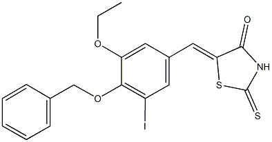 5-[4-(benzyloxy)-3-ethoxy-5-iodobenzylidene]-2-thioxo-1,3-thiazolidin-4-one Struktur