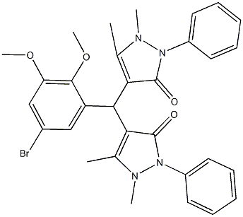 4-[(5-bromo-2,3-dimethoxyphenyl)(1,5-dimethyl-3-oxo-2-phenyl-2,3-dihydro-1H-pyrazol-4-yl)methyl]-1,5-dimethyl-2-phenyl-1,2-dihydro-3H-pyrazol-3-one,353476-60-5,结构式
