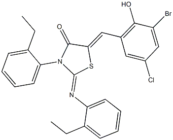 5-(3-bromo-5-chloro-2-hydroxybenzylidene)-3-(2-ethylphenyl)-2-[(2-ethylphenyl)imino]-1,3-thiazolidin-4-one Structure