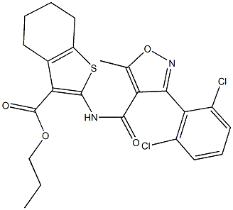 propyl 2-({[3-(2,6-dichlorophenyl)-5-methyl-4-isoxazolyl]carbonyl}amino)-4,5,6,7-tetrahydro-1-benzothiophene-3-carboxylate 结构式