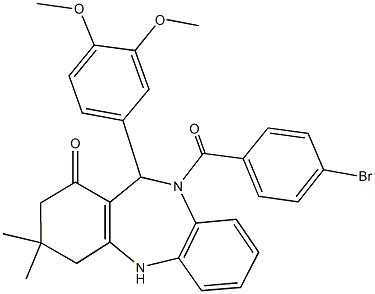 10-(4-bromobenzoyl)-11-(3,4-dimethoxyphenyl)-3,3-dimethyl-2,3,4,5,10,11-hexahydro-1H-dibenzo[b,e][1,4]diazepin-1-one,353477-62-0,结构式