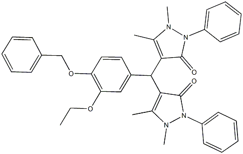 4-[[4-(benzyloxy)-3-ethoxyphenyl](1,5-dimethyl-3-oxo-2-phenyl-2,3-dihydro-1H-pyrazol-4-yl)methyl]-1,5-dimethyl-2-phenyl-1,2-dihydro-3H-pyrazol-3-one 化学構造式