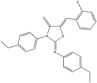 3-(4-ethylphenyl)-2-[(4-ethylphenyl)imino]-5-(2-fluorobenzylidene)-1,3-thiazolidin-4-one,353478-11-2,结构式