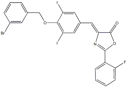 4-{4-[(3-bromobenzyl)oxy]-3,5-diiodobenzylidene}-2-(2-fluorophenyl)-1,3-oxazol-5(4H)-one,353478-12-3,结构式