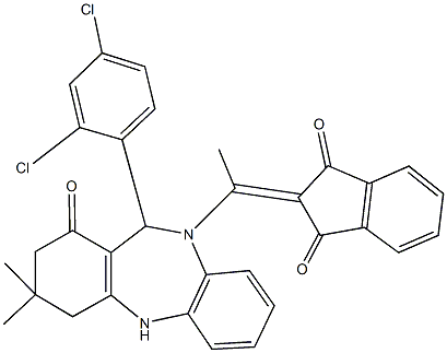 2-{1-[11-(2,4-dichlorophenyl)-3,3-dimethyl-1-oxo-1,2,3,4,5,11-hexahydro-10H-dibenzo[b,e][1,4]diazepin-10-yl]ethylidene}-1H-indene-1,3(2H)-dione,353478-39-4,结构式