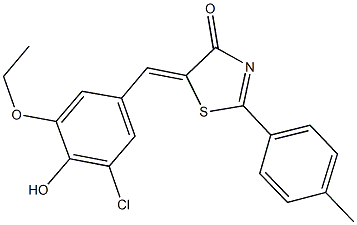 5-(3-chloro-5-ethoxy-4-hydroxybenzylidene)-2-(4-methylphenyl)-1,3-thiazol-4(5H)-one 化学構造式