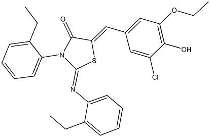 5-(3-chloro-5-ethoxy-4-hydroxybenzylidene)-3-(2-ethylphenyl)-2-[(2-ethylphenyl)imino]-1,3-thiazolidin-4-one Structure