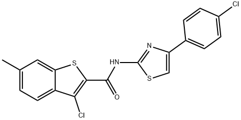3-chloro-N-[4-(4-chlorophenyl)-1,3-thiazol-2-yl]-6-methyl-1-benzothiophene-2-carboxamide 化学構造式