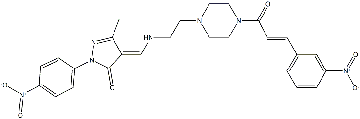 2-{4-nitrophenyl}-4-[({2-[4-(3-{3-nitrophenyl}acryloyl)-1-piperazinyl]ethyl}amino)methylene]-5-methyl-2,4-dihydro-3H-pyrazol-3-one,353478-82-7,结构式