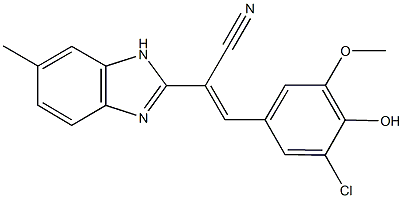 3-(3-chloro-4-hydroxy-5-methoxyphenyl)-2-(6-methyl-1H-benzimidazol-2-yl)acrylonitrile 化学構造式