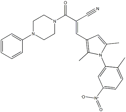 3-(1-{5-nitro-2-methylphenyl}-2,5-dimethyl-1H-pyrrol-3-yl)-2-[(4-phenyl-1-piperazinyl)carbonyl]acrylonitrile,353483-30-4,结构式