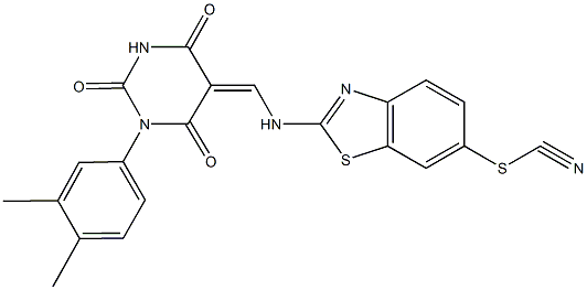 353499-60-2 2-({[1-(3,4-dimethylphenyl)-2,4,6-trioxotetrahydro-5(2H)-pyrimidinylidene]methyl}amino)-1,3-benzothiazole-6-sulfenyl cyanide