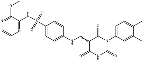 4-{[(1-(3,4-dimethylphenyl)-2,4,6-trioxotetrahydro-5(2H)-pyrimidinylidene)methyl]amino}-N-(3-methoxy-2-pyrazinyl)benzenesulfonamide 结构式