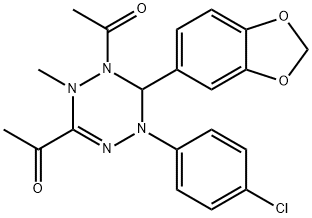 1-[1-acetyl-6-(1,3-benzodioxol-5-yl)-5-(4-chlorophenyl)-2-methyl-1,2,5,6-tetrahydro-1,2,4,5-tetraazin-3-yl]ethanone Structure