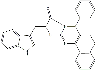 10-(1H-indol-3-ylmethylene)-7-phenyl-5,7-dihydro-6H-benzo[h][1,3]thiazolo[2,3-b]quinazolin-9(10H)-one Struktur