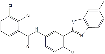 2,3-dichloro-N-[4-chloro-3-(6-methyl-1,3-benzoxazol-2-yl)phenyl]benzamide 化学構造式