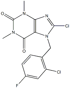 8-chloro-7-(2-chloro-4-fluorobenzyl)-1,3-dimethyl-3,7-dihydro-1H-purine-2,6-dione Struktur