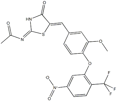 353501-01-6 N-(5-{4-[5-nitro-2-(trifluoromethyl)phenoxy]-3-methoxybenzylidene}-4-oxo-1,3-thiazolidin-2-ylidene)acetamide