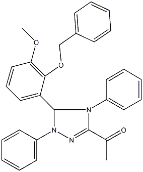 1-{5-[2-(benzyloxy)-3-methoxyphenyl]-1,4-diphenyl-4,5-dihydro-1H-1,2,4-triazol-3-yl}ethanone 化学構造式