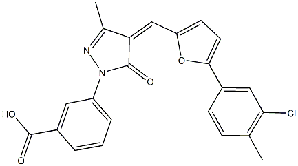 3-(4-{[5-(3-chloro-4-methylphenyl)-2-furyl]methylene}-3-methyl-5-oxo-4,5-dihydro-1H-pyrazol-1-yl)benzoic acid 化学構造式
