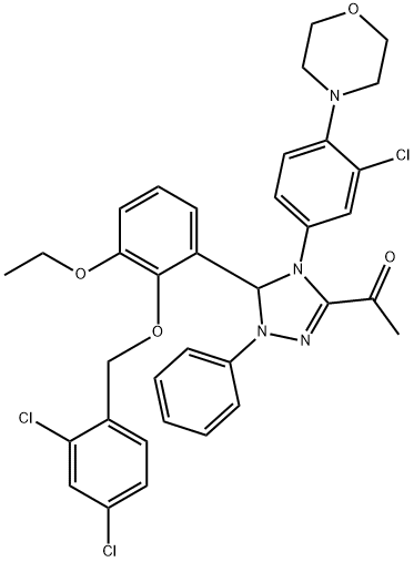 1-(4-[3-chloro-4-(4-morpholinyl)phenyl]-5-{2-[(2,4-dichlorobenzyl)oxy]-3-ethoxyphenyl}-1-phenyl-4,5-dihydro-1H-1,2,4-triazol-3-yl)ethanone 结构式