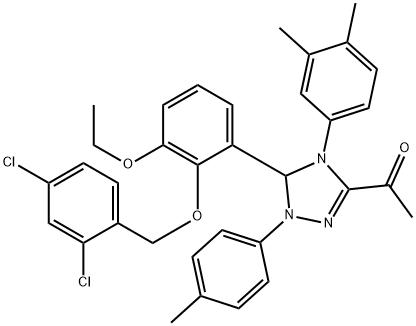 1-[5-{2-[(2,4-dichlorobenzyl)oxy]-3-ethoxyphenyl}-4-(3,4-dimethylphenyl)-1-(4-methylphenyl)-4,5-dihydro-1H-1,2,4-triazol-3-yl]ethanone Struktur