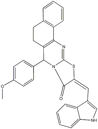 10-(1H-indol-3-ylmethylene)-7-(4-methoxyphenyl)-5,7-dihydro-6H-benzo[h][1,3]thiazolo[2,3-b]quinazolin-9(10H)-one Structure