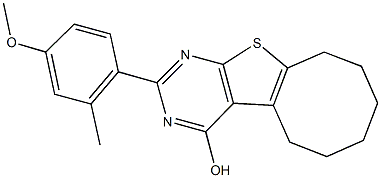 2-(4-methoxy-2-methylphenyl)-5,6,7,8,9,10-hexahydrocycloocta[4,5]thieno[2,3-d]pyrimidin-4-ol Struktur