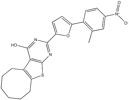 2-(5-{4-nitro-2-methylphenyl}-2-furyl)-5,6,7,8,9,10-hexahydrocycloocta[4,5]thieno[2,3-d]pyrimidin-4-ol Structure