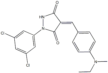 1-(3,5-dichlorophenyl)-4-{4-[ethyl(methyl)amino]benzylidene}-3,5-pyrazolidinedione Struktur