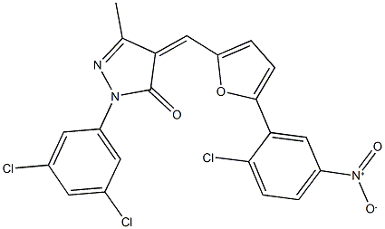 4-[(5-{2-chloro-5-nitrophenyl}-2-furyl)methylene]-2-(3,5-dichlorophenyl)-5-methyl-2,4-dihydro-3H-pyrazol-3-one,353502-45-1,结构式
